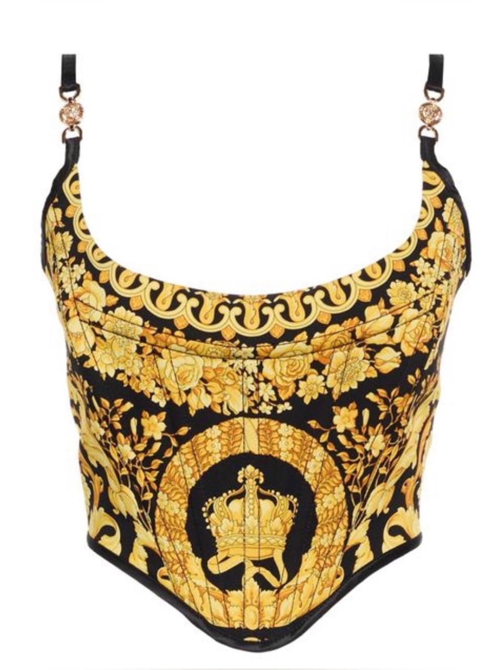 Versace Black and Gold Baroque Print Corset Top size IT 44